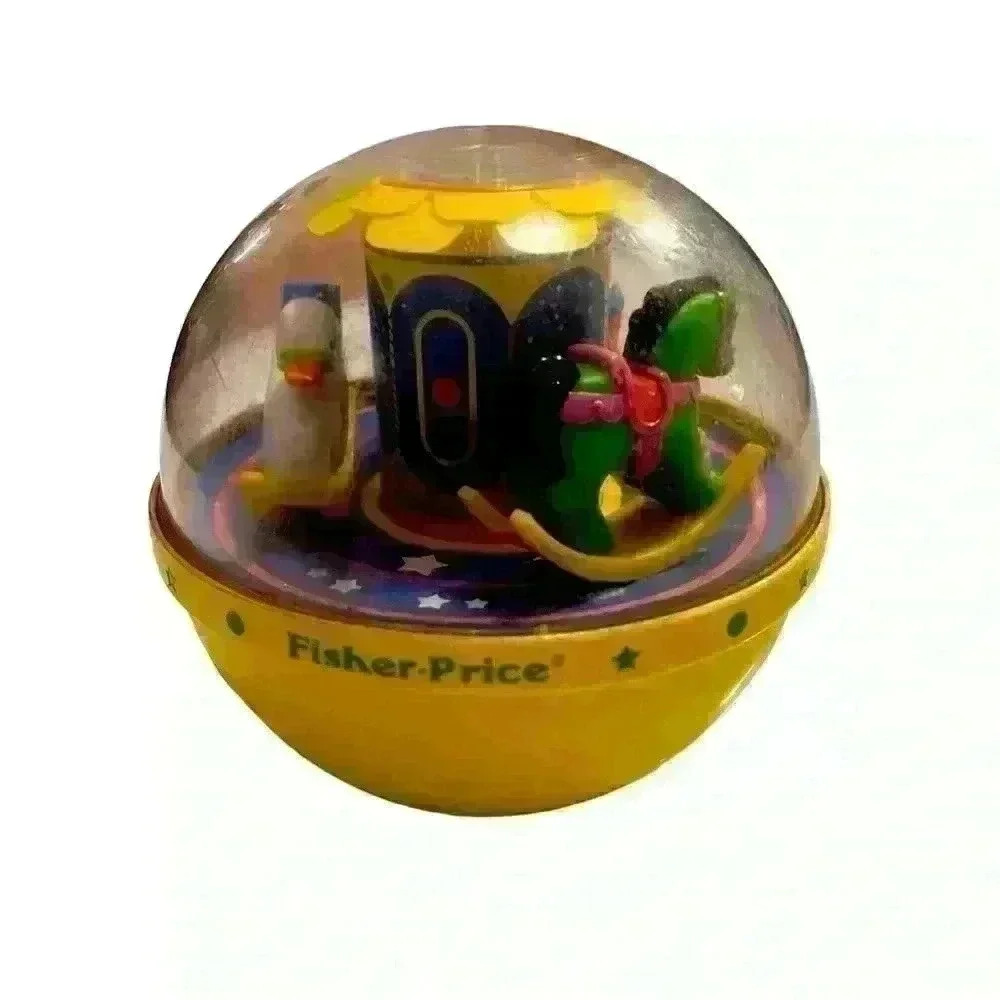 Vintage 1985 Fisher Price Toys Yellow Roly Poly Chime Ball Musical Baby Carousel